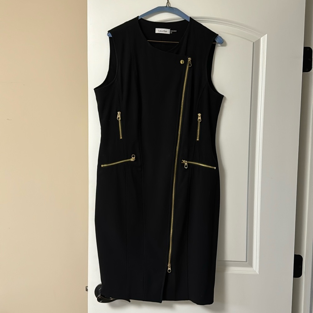 Calvin Klein black dress with gold zippers, size 12